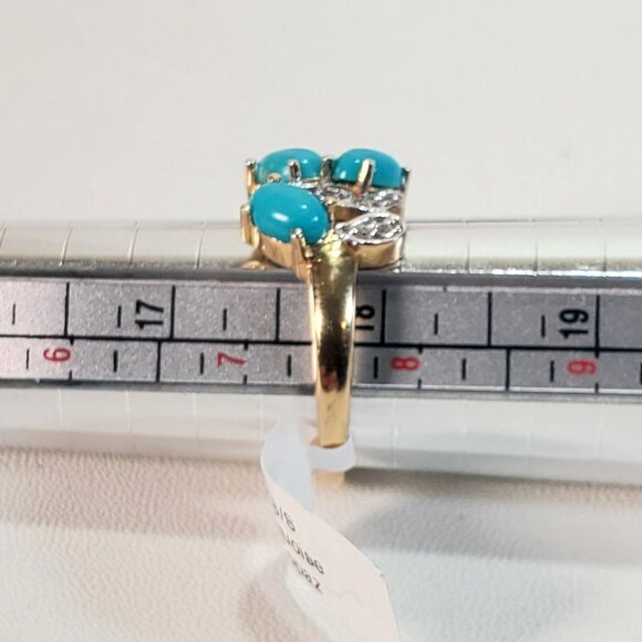 Sterling Silver Turquoise & White Topaz Ring (Appraised, Natural Gemstones, 925) - Picture 14 of 15